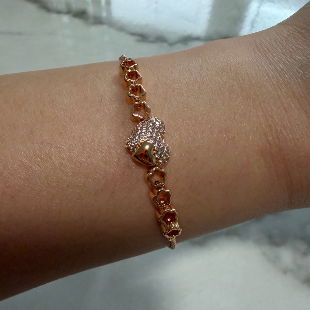 Rose Gold Heart Crystal Station Bracelet - Women's Jewelry